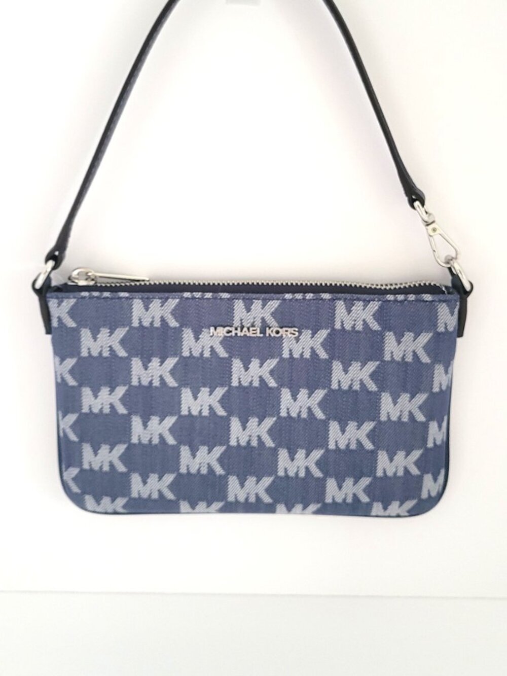 Michael Kors Jet Set Travel Small Convertible Pouch Wristlet MK Logo Denim